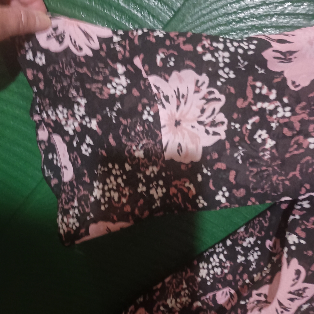 Women's Floral Black and Pink Ruffle Bell Sleeve Top - Picture 3 of 7